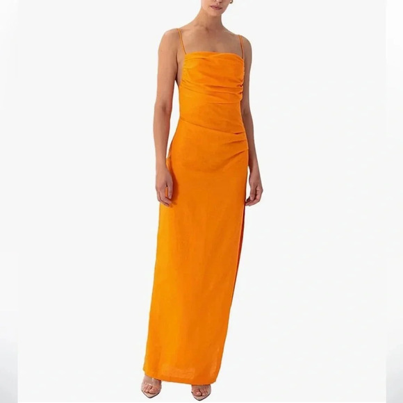 Ronny Kobo Clark Linen Blend Open Back Maxi Dress Ruched Bodycon Orange Size S - Picture 5 of 15